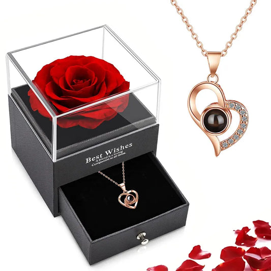 Love Projection Necklace Set With Rose Gift Box